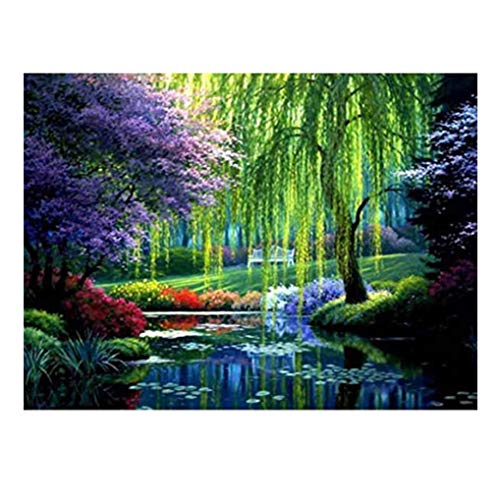 Product Cover Kimily DIY Paint by Numbers for Adults Kids Lake Tree Paint by Numbers DIY Painting Tree Acrylic Paint by Numbers Painting Kit Home Wall Living Room Bedroom Decoration Lakeside Tree