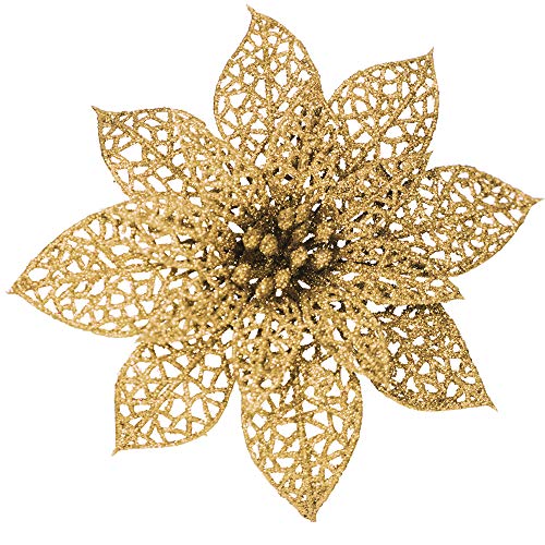 Product Cover SUPLA 24 Pack Christmas Gold Glitter Poinsettia Flowers Picks Christmas Tree Ornaments 5.9