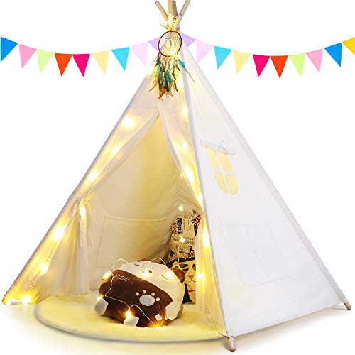 Product Cover Anpro Kids Teepee Tent for Kids - Toddler and Baby Tipi Tent Toy for Boys and Girls, Kids Room Teepee for Indoor and Outdoor with Fairy Lights, Dream Catchers and Pennant Flags