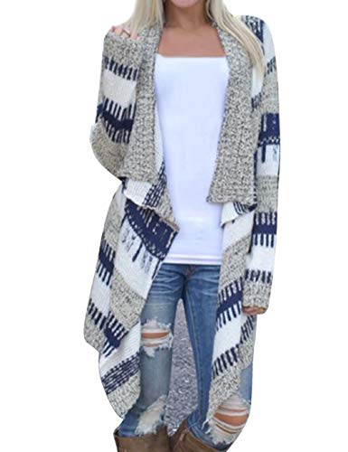 Product Cover Cardigan Women Casual Long Sleeve Autumn Striped Loose Outwear Cardigans Blue