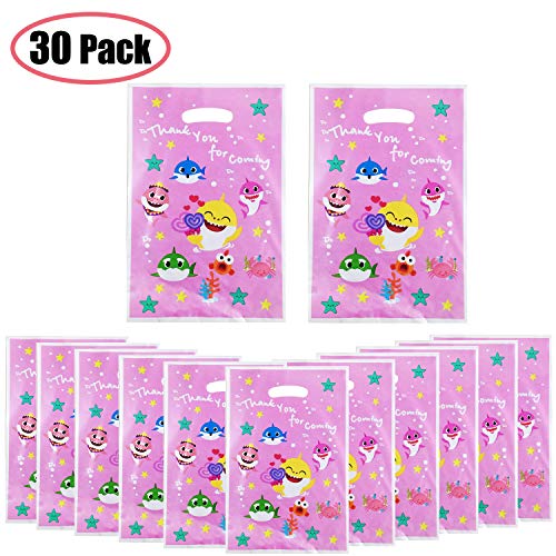 Product Cover 30 PCS Baby Party Gift Bags, Candies Bags Party Supplies for Kids Cute Shark Themed Birthday Party Decoration, Birthday Party Favors Gift Bags for Kids (Pink)