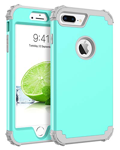 Product Cover BENTOBEN Case for iPhone 8 Plus/iPhone 7 Plus Case, 3in1 Hybrid Hard Plastic Soft Rubber Heavy Duty Rugged Bumper Shockproof Full-Body Protective Phone Cover for iPhone 8 Plus/7 Plus, Turquoise Green