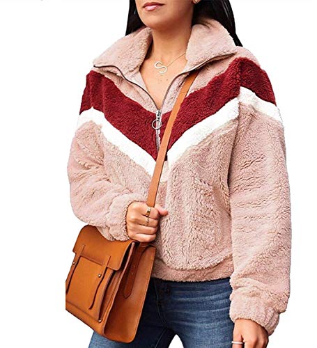 Product Cover Slivery Color Womens Oversized Half Zipper Fuzzy Hoodies Loose Pullover Sherpa Fleece Sweatshirts Outwear for Women