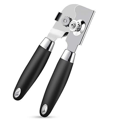 Product Cover Can Opener Manual, Food Grade Stainless Steel Heavy Duty Opener with Smooth Edge, Ergonomic with Soft Grips Handle Anti-slip Hand Grip, Safe and Efficient Opening, Handy Can Opener, Mysterious Black