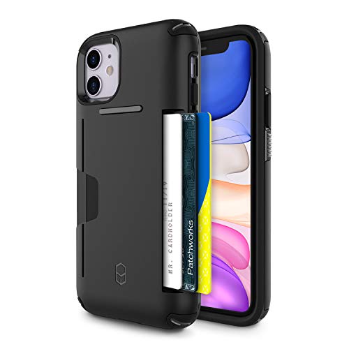 Product Cover PATCHWORKS [2019] for iPhone 11, Military Grade Certified Anti-Slip Dual Layer Protection Impact Resistant Up to 3 Cards Slot [Level Wallet Series], Black