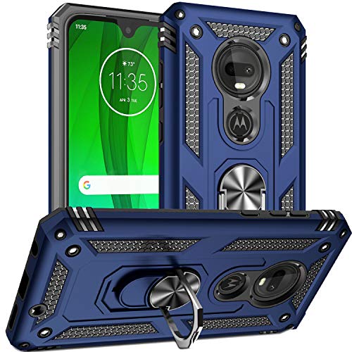 Product Cover Moto G7 Case, Moto G7 Plus Case,Silicone Impact Resistant Hybrid Heavy Armor with Bracket Bumper Cover Case for Motorola Moto G7/G7 Plus (Navy Blue)