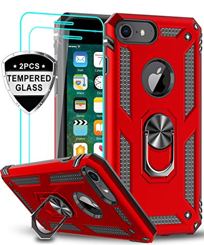 Product Cover LeYi iPhone 6s/ 6 Case, iPhone 7 Case, iPhone 8 Case with Tempered Glass Screen Protector [2Pack], Military Grade Protective Phone Case with Ring Car Mount Kickstand for Apple iPhone 6/6s/7/8, Red