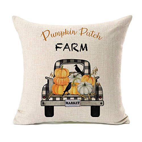 Product Cover MFGNEH Fall Decor Pumpkin Patch Truck Cotton Linen Pillow Covers 18x18 Inch,Autumn Decorations Farmhouse Throw Pillow Case Cushion Cover,Fall Pillow Covers