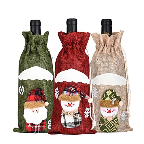 Product Cover 3pcs Christmas Wine Bottle Cover, Powder Bag Santa Claus Snowman Tableware for Christmas New Year Decoration