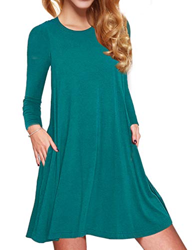 Product Cover ATOPDREAM Womens Long Sleeve Dresses Sexy, Women's Long Sleeve Casual Swing Simple T-Shirt Loose Dress Women's Long Sleeve Pocket Casual Loose T-Shirt Dress Acid Blue 01 L