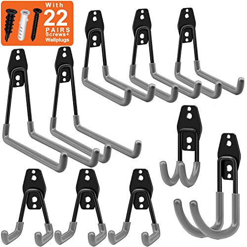 Product Cover Garage Hooks, Inteli-topia Steel Garage Storage Hooks Utility Double Heavy Duty for Organizing Power Tools, Ladders, Bikes, Bulk Items, Pack of 10