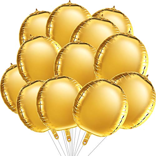 Product Cover 12 Packs 22 Inch 4D Balloons Large Foil Balloons Sphere Foil Balloons 4D Round Balloons for Birthday Wedding Baby Shower Party Decors (12 Packs, Gold)