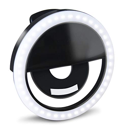 Product Cover GLOUE Selfie Light Ring Led Circle Clip-on Selfie Fill Light with 36 Led Bubbles USB Rechargeable Portable for iPhone, Smart Phones, Pads, Makeup Mirrors-Black, 1 Pack