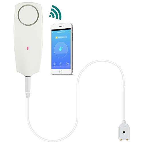 Product Cover Water Leak Detector Water Monitor Alarm, WiFi Water Sensor Alert with Rechargeable Battery with 60dB Volume for Washer, Bath Cellar and Basement, TUYA APP Real-time Monitoring, Ideal for Home Security