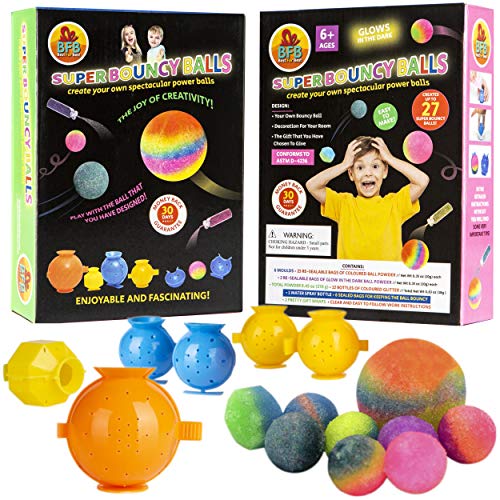 Product Cover DIY Super Bouncy Balls Kit - Make Your Own Bouncy Balls, Crystal Power Craft Kit for Kids w/Multi-colored and Glow in the Dark Powders, Molds, Glitter, Illustrated Instructions and more - Age 6-12