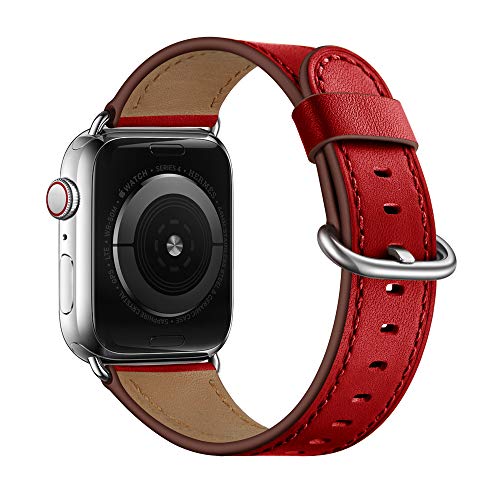 Product Cover OUHENG Compatible with Apple Watch Band 38mm 40mm, Women Genuine Leather Band Strap Compatible with iWatch Series 5 4 3 2 1 40mm 38mm, Red