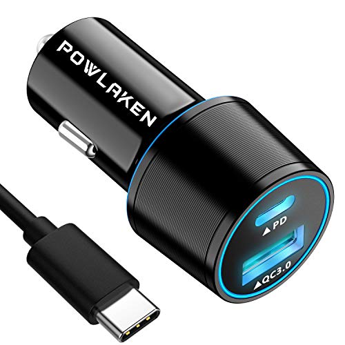 Product Cover Updated Version USB C Car Charger, Total 36W Dual Type C PD Car Charger with 18W Power Delivery & Quick Charge 3.0 for iPhone 11/11 Pro/11 Pro MAX/XS/XR/X/8, iPad Pro/Air/Mini, Galaxy Series and More