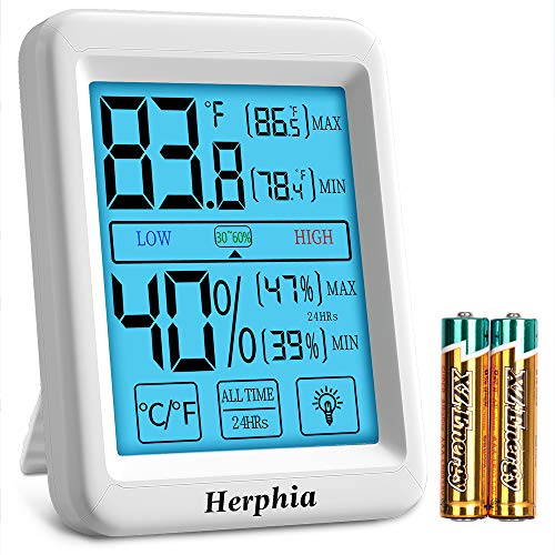 Product Cover Herphia Digital Humidity Gauge, (Battery Included) Indoor Humidity Monitor and Hygrometer Thermometer with Jumbo Touchscreen and Backlight for Indoor Room Instruments Home Greenhouse(4.5 X 3.5 Inch)