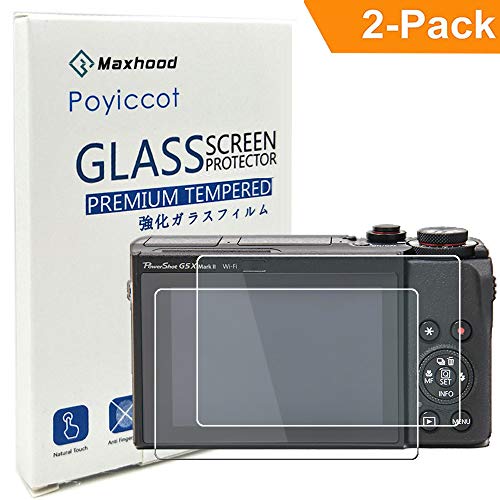Product Cover Compatible Canon G5X Mark II Tempered Glass Screen Protector, Poyiccot 2Pack 9H LCD Protective Cover Anti-Fingerprint Screen Protector for Canon G5X Mark II