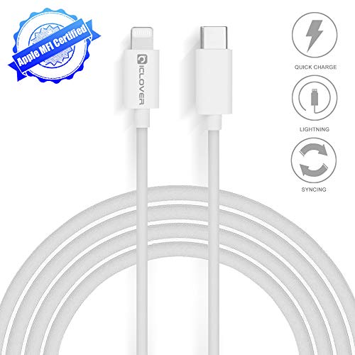 Product Cover USB C to Lightning Cable,IC ICLOVER (Apple MFI Certified) Type C PD Fast Charging Syncing Cord for iPhone X/XS MAX/8/8 Plus,MacBook 2016/2018 Release,iPad,Other iOS Devices (3.3ft White)