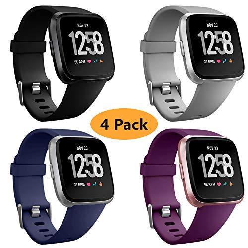 Product Cover Neitooh 4 Packs Bands Compatible with Fitbit Versa/Versa 2/Fitbit Versa Lite for Women and Men, Classic Soft Silicone Sport Strap Wristband for Fitbit Versa Smart Watch