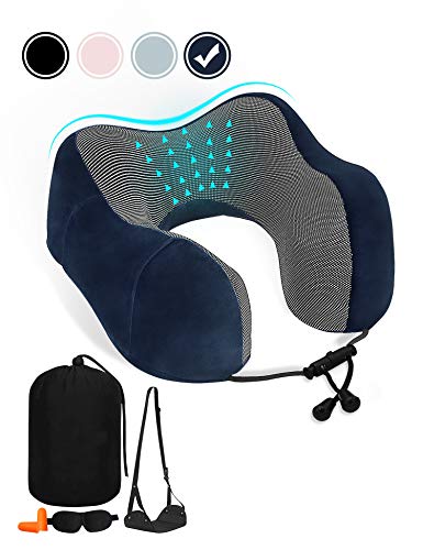 Product Cover Weecreeture Soft Memory Foam Travel Pillow Airplane Comfortable Support Neck Pillow with 3D Counter Eye Masks, Ear Plugs, Portable Footrest, Storage Bag