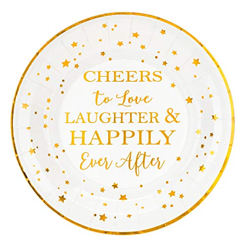 Product Cover Crisky Cheers to Love Gold Plates for Bridal Shower, Wedding, Engagement, Bachelorett Party Decorations, Dessert, Buffet, Cake, Lunch, Dinner Disposable Plates Party Supples, 50 Count, 9