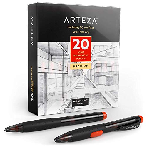 Product Cover Arteza HB Mechanical Pencil Pack of 20 with 0.7 Millimeter Medium Point Lead and Replaceable Eraser, Latex-Free Grip