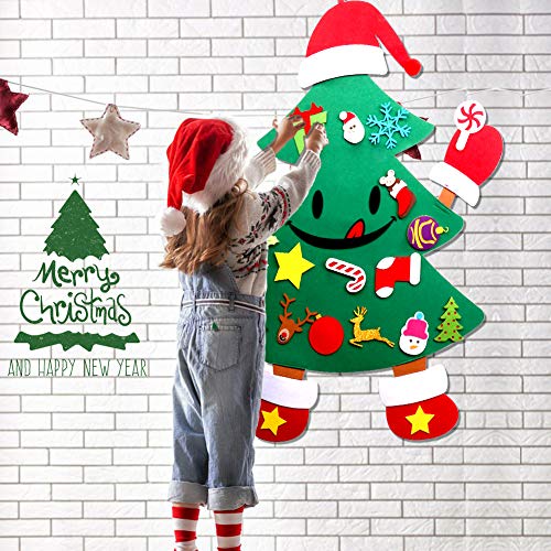 Product Cover O-heart Upgraded DIY Felt Christmas Tree for Kids, Playful and Cute Hands and Feet Design, 3ft Christmas Tree + 30pcs Detachable Ornaments, Best Xmas Gifts Door Wall Hanging Decorations