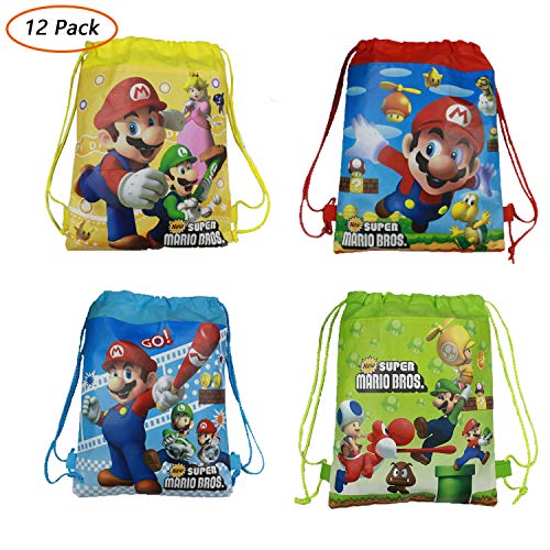 Product Cover 12 Pack Super Mario Non-woven Drawstring Goodie Bags For Party Favors,Kid's Gift,School Backpacks