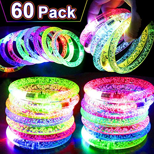 Product Cover 60 Pack LED Bracelets,6 Colors Glow Bracelets Glow in The Dark Rave Party Supplies Valentine's Day Party Favors Light Up Bracelets School Prize Gift For Carnival Concert Birthday Party