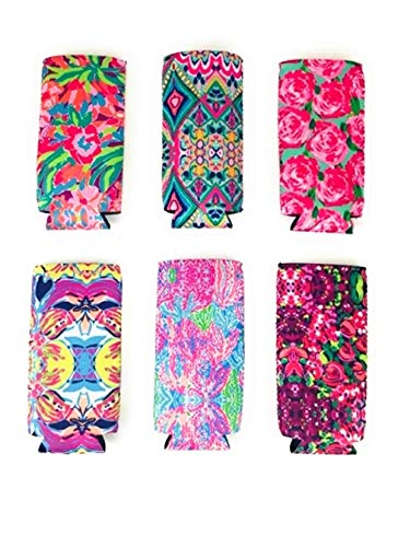 Product Cover Baxendale's Slim Can Cooler Sleeve Cute Floral Design 6 Pack Tall Skinny Neoprene Can Coolie Insulator- Perfect for 12 Ounce Drinks Like White Claw, Truly, Red Bull, Spiked Seltzer, Michelob Ultra