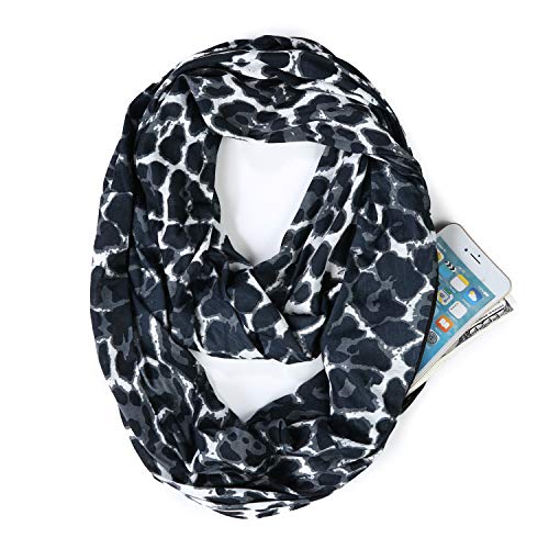 Product Cover Womens Leopard Infinity Scarf with Hidden Pocket Mens Winter Travel Lightweight Scarves Wrap