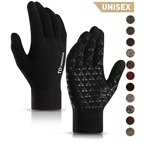 Product Cover TRENDOUX Gloves, Winter Touch Screen Driving Glove Men Women for Texting Dog Walking Typing - Thermal Liners for Cold Weather - Elastic Cuff - Soft Knit Material - Cold Weather Glove - Black - XL