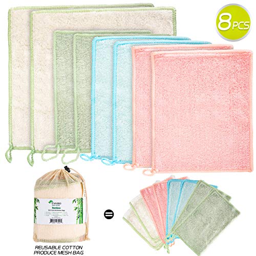 Product Cover Bamboo Dish Cloths - Kitchen Rags - Home Kitchen Dish Cleaning Rags - 8 Pack - 2 Sizes - no Odor, Ecofriendly, Reusable, Extra Absorbent