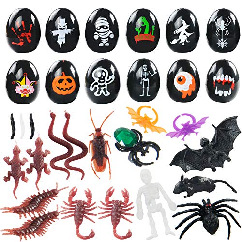 Product Cover Kissdream Halloween toys 12 PCS Prank eggs Halloween decorations Halloween scare toys include Spiders, bats, cockroaches, skeletons