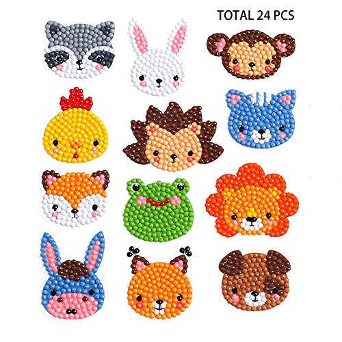 Product Cover Sinceroduct 24 Pcs 5D DIY Kids Animal Diamond Painting Stickers Beginner Diamond Painting Kits, Digital Diamond Paint