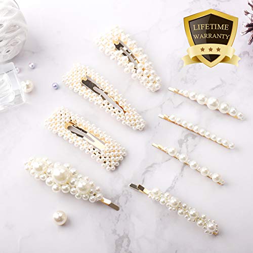 Product Cover COOLKESI Pearls Hair Clips for Women Girls, 8 Pcs Fashion Sweet Barrettes Cute Snap Clips Styling Tools Hair Accessories, Bling Pearl Hair Pins for Wedding Party Daily Valentines Day Gift