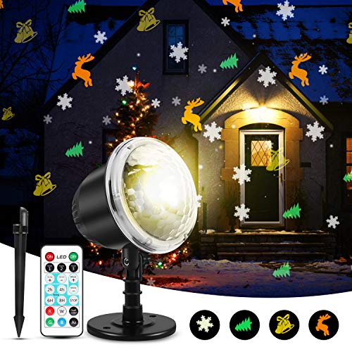 Product Cover Christmas Projector Lights, KINGWILL Indoor Outdoor Holiday Lights with Remote Control 4Pcs Pattern Light Bead for Xmas Home Party Garden Landscape Wall Decorations