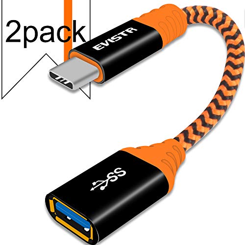 Product Cover USB C to USB Adapter - 2Pack 0.6FT EVISTR Type C to USB 3.0 OTG Adapter Cable On The Go Cable Compatible with MacBook Pro, Dell XPS, Chromebook, Samsung S10 S9 S8, Nintendo Switch, More Type C Devices