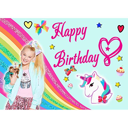 Product Cover Photography Background JoJo Siwa Themed Birthday Backdrop 7x5ft Glitter Unicorn Sequins Rainbow Happy Birthday Backdrop for Girls Sweet Cup Cake Backgrounds Dessert Table Decoration