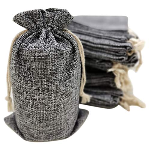 Product Cover 50 Gray Burlap Bags with Drawstring, 5x8 Inch (5x7 Internal) Gift Bag Bulk Pack - Wedding Party Favors, Jewelry and Treat Pouches (Gray)