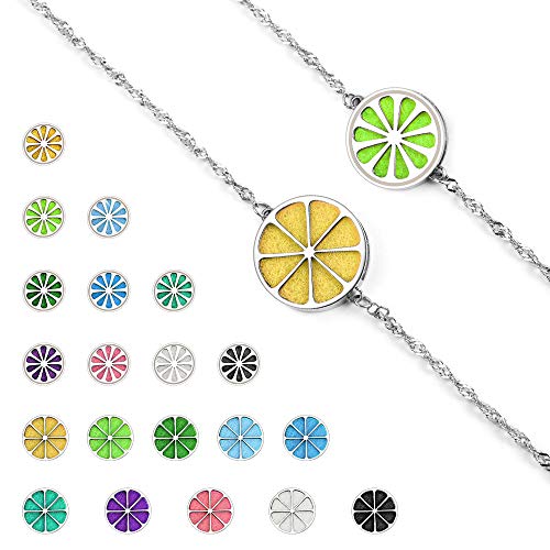 Product Cover Essential Oil Diffuser Bracelet Aromatherapy Bracelet Diffuser for Women Stainless Steel Lemon Locket Adjustable Starry Chain with 10 Refill Pads