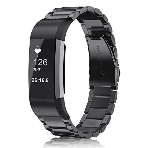 Product Cover Fintie Compatible with Fitbit Charge 2 Bands, Premium Stainless Steel Metal Replacement Strap Wrist Band for Fitbit Charge 2 HR Smart Fitness Tracker, Black