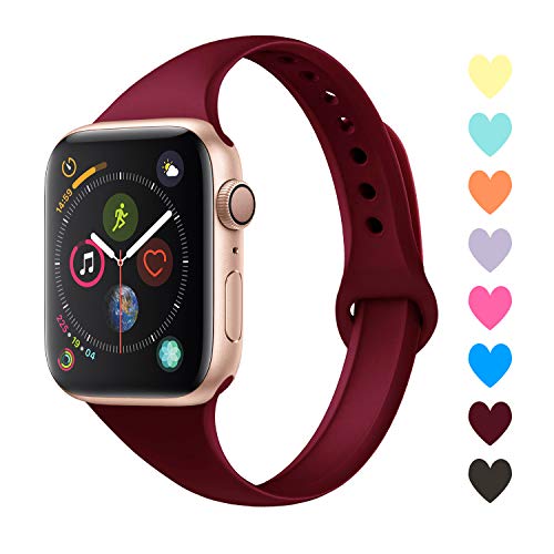 Product Cover Acrbiutu Bands Compatible with Apple Watch 38mm 40mm 42mm 44mm, Slim Thin Narrow Silicone Sport Accessory Strap Wristband for iWatch Series 1/2/3/4/5 Women Men