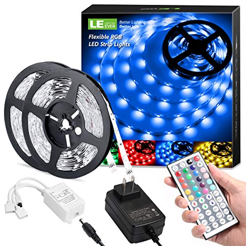 Product Cover LE LED Strip Lights, 32.8ft RGB 5050 LED Strips with Remote Controller, Color Changing Tape Light with 12V Power Supply for Room, Bedroom, TV, Kitchen, Desk