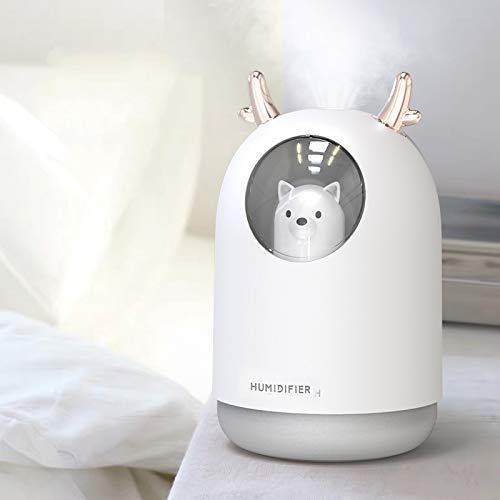 Product Cover HOPEME USB Cool Mist Humidifier, 300ml Mini Portable Humidifier with 7 Color LED Night Light, Adjustable Mist Mode and Auto Shut-Off, Quiet Operation for Kid, Child (White Color)