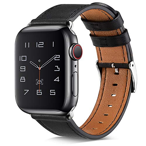 Product Cover BELONGME Compatible with Apple Watch Band 44mm 42mm 40mm 38mm, Genuine Leather Replacement Strap with Stainless Metal Buckle for iWatch Series 5, Series 4, Series 3, Series 2, Series 1