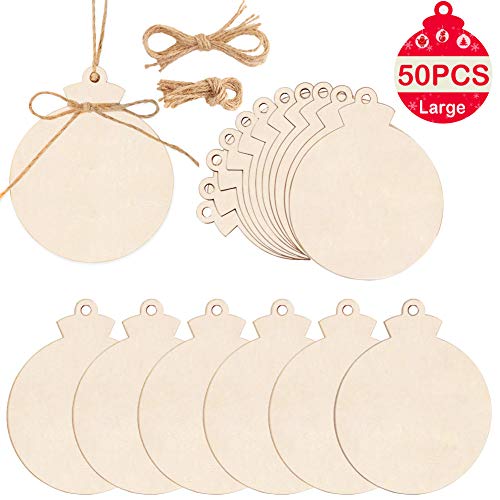 Product Cover OurWarm 50pcs Round Wooden Ornaments Unfinished with Hole, 4
