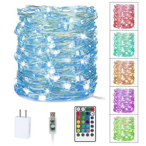 Product Cover Moonflor Twinkle Fairy Lights 33ft 100 LEDs-Color Changing Firefly LED String Lights with Remote & USB Plug in Power Adaptor for Indoor Bedroom Wedding Christmas Decoration, Multicolor 16 Colors